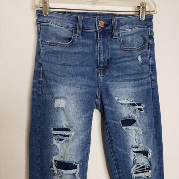 American Eagle Hi Rise Jegging Distressed Skinny Jeans Women's Size 2 Short - Picture 2 of 12
